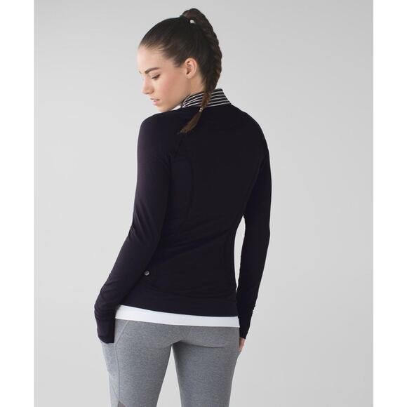 Women's Size 8 Lululemon Think Fast 1/4 Zip Jacket Black Striped Collar Rulu - Picture 2 of 8